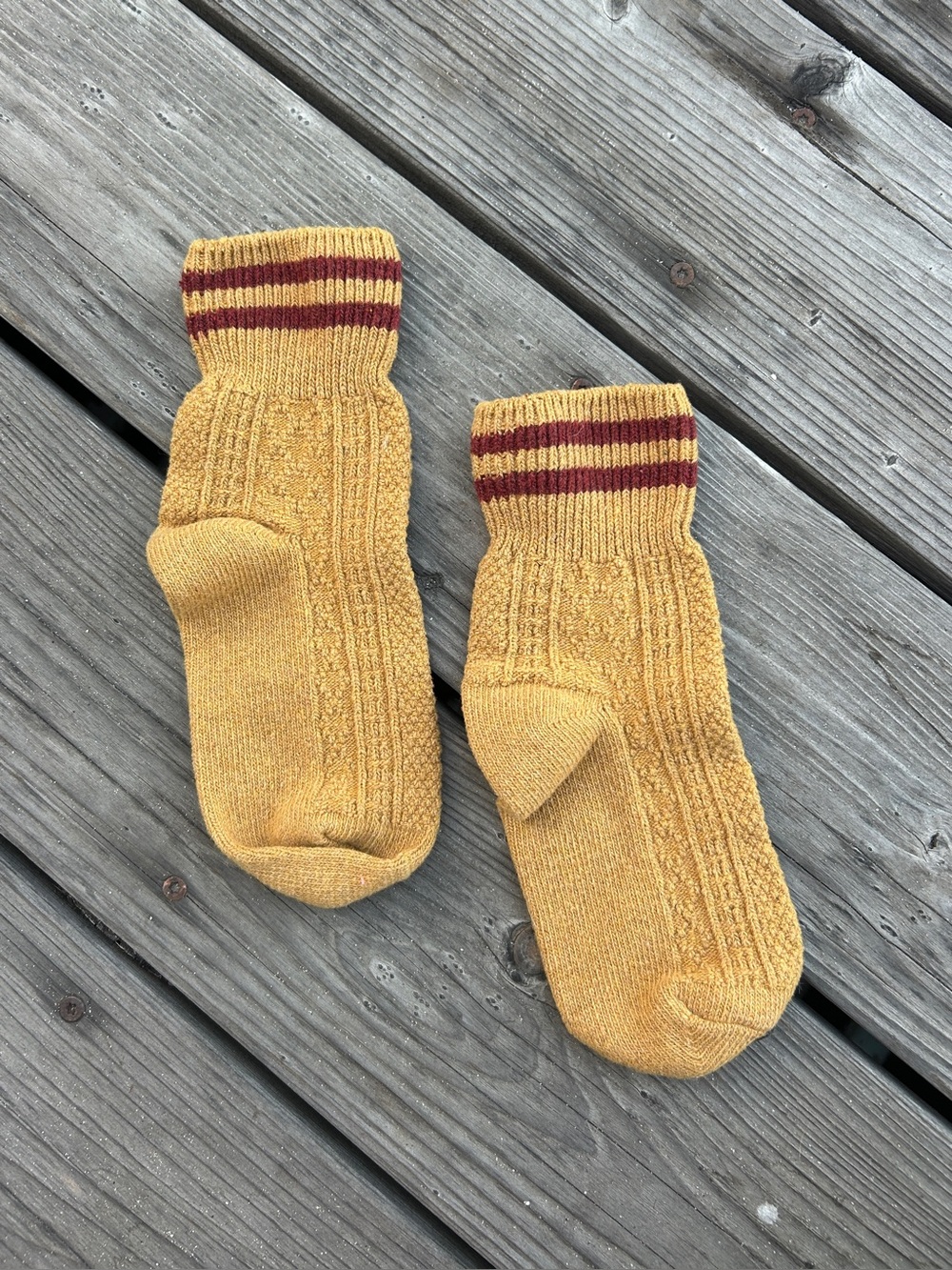 Deadstock Vintage Retro Striped Cotton Wool Crew Socks Mustard Yellow